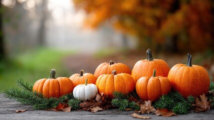 Rows of vibrant pumpkins are nestled among green leaves in an expansive field, basking under a clear blue sky