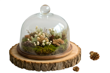 Terrarium with plants under glass dome isolated on white background