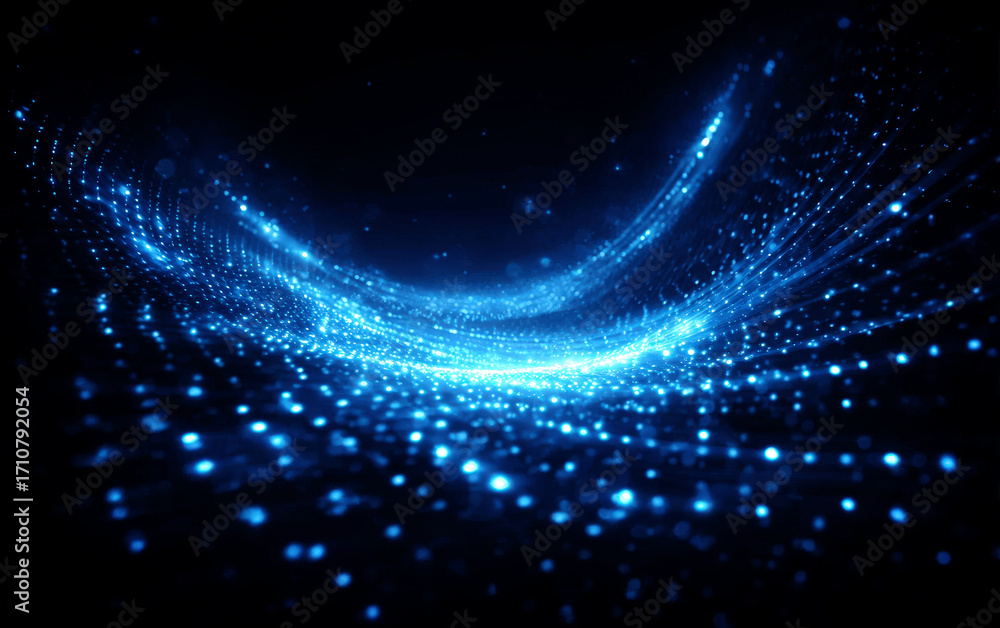 Poster dynamic blue light streaks and particle effects in abstract design