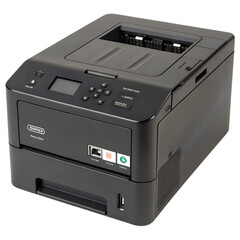 Obraz premium A black laser printer isolated on transparent background, perfect for home or office use, offering highquality printing