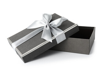 Open gift box with beautiful lid isolated on white