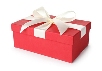 Beautiful gift box with bow isolated on white