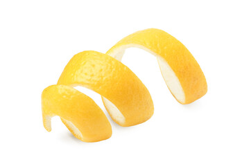 One fresh lemon peel isolated on white