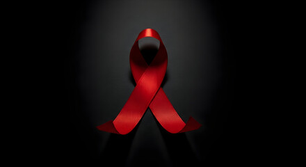 Red ribbon on black background AIDS awareness symbol