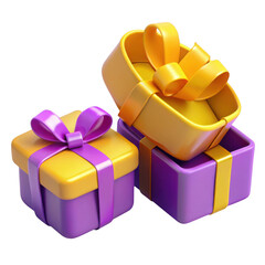 Festive gift boxes stacked with ribbons festive celebration presents isolated on transparent background