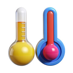 Two thermometers showing different temperature readings isolated isolated on transparent background