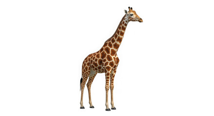 Naklejka premium Majestic giraffe silhouette standing tall against a dramatic black backdrop for wildlife photography and nature art transparent background