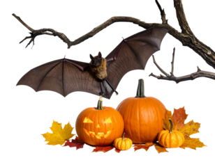 Realistic Flying Fox Bat with Tropical Leaves Isolated PNG