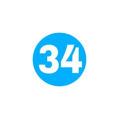 The image shows a bright blue circle with the number 34 in bold white font centered inside it. The design is simple, minimal, and visually clear, often used for labels, numbering, or highlighting.

