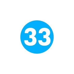 The image shows a bright blue circle with the number 33 in bold white font centered inside it. The design is simple, minimal, and visually clear, often used for labels, numbering, or highlighting.

