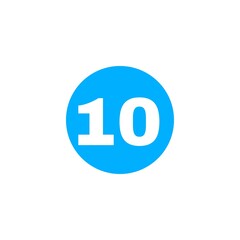The image shows a bright blue circle with the number 10 in bold white font centered inside it. The design is simple, minimal, and visually clear, often used for labels, numbering, or highlighting.

