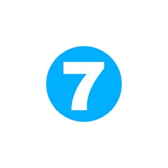 The image shows a bright blue circle with the number 7 in bold white font centered inside it. The design is simple, minimal, and visually clear, often used for labels, numbering, or highlighting.

