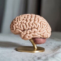 Anatomical model of a human brain on a stand, showcasing the complexity of the organ and its role in cognitive function and health