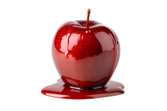 Shiny red candy apple isolated on white background