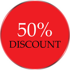 Up to 50 Percent Discount Star Badge – Red Promotional Sale Sticker, Special Offer Marketing Label, Retail Shopping Price Cut Tag, E-commerce Discount Icon for Advertising Campaign