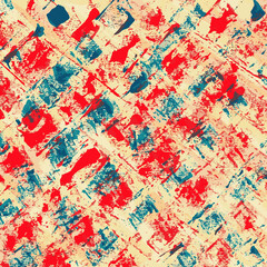Vectorized blue and red blotch patterns on a cream background.