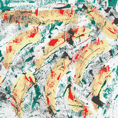 Obraz premium Hand drawn abstract lines in cool tones with red blotches.