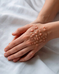 Allergic Reaction: Woman's Hands Close-Up