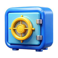 Secure blue metal safe with yellow dial for financial security isolated on transparent background