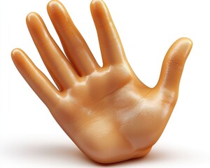 A stylized, light-orange human hand, open and facing downwards.  3D illustration against a plain white background