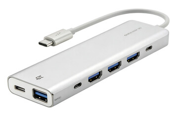 Silver USB C hub with ports