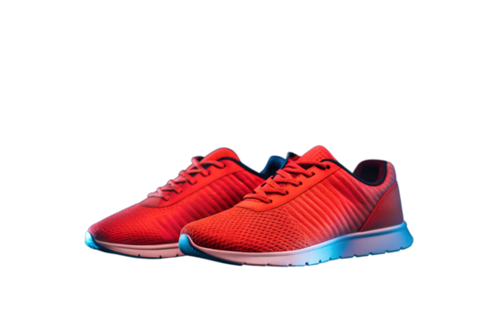 Bright red woven athletic shoes isolated on white background