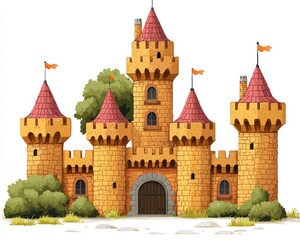 A colorful cartoon castle illustration