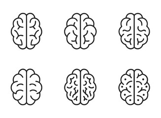 Fototapeta premium Brain icons in various detailed designs showing the human intelligence symbol