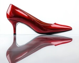 Red high-heeled shoe, glossy, reflection