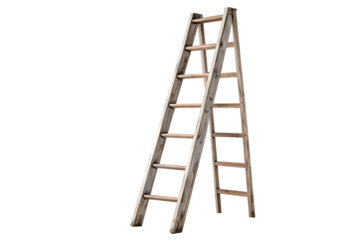 Old wooden a frame ladder isolated on white background