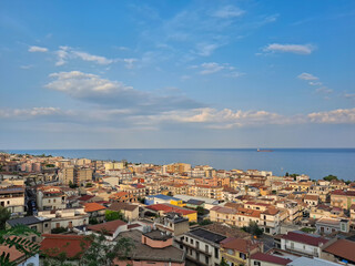 Colorful panorama of the seaside town of Trebisacce in Calabria at sunset