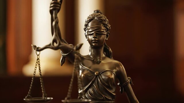 Statue of Justice holds scales. A studio shot representing the legal system. Criminal law, court of law, fair trial.