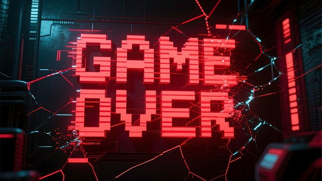 Glitched red "GAME OVER" Title on Dark Background with Motion Particles Generative AI