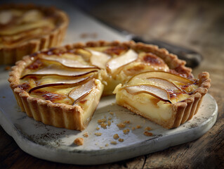 a buttery tart shell and creamy custard, natural imperfections like a creamy texture