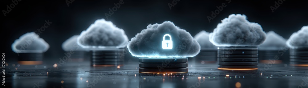 Aufkleber secure encrypted cloud system with glowing padlocks virtual environment technology concept futuristi
