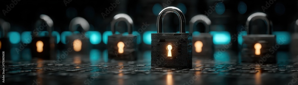 Poster encrypted cloud security with glowing padlocks in a cyber environment futuristic technology concept 