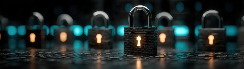 Encrypted cloud security with glowing padlocks in a cyber environment futuristic technology concept for digital protection