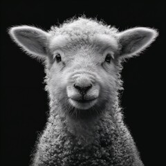 Obraz premium Curly lamb face close-up on black background