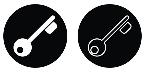 Unlock keyword signs set on white page. Silhouette key icon set on isolated white page. Black isolated vector key icon set on white background. Dark black circle key icon silhouette. EPS 10. 