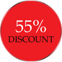 Up to 55 Percent Discount Star Badge – Red Promotional Sale Sticker, Special Offer Marketing Label, Retail Shopping Price Cut Tag, E-commerce Discount Icon for Advertising Campaign