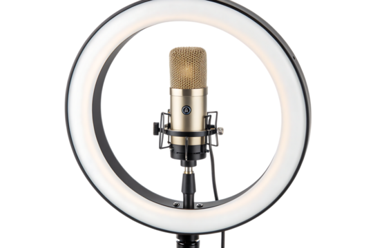 Studio microphone with ring light setup
