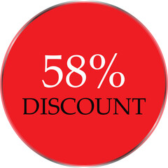 Up to 58 Percent Discount Star Badge – Red Promotional Sale Sticker, Special Offer Marketing Label, Retail Shopping Price Cut Tag, E-commerce Discount Icon for Advertising Campaign