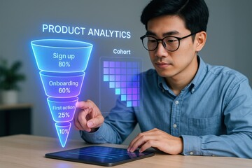 Product analytics action workshop office environment digital presentation interactive viewpoint business insights for enhanced user engagement