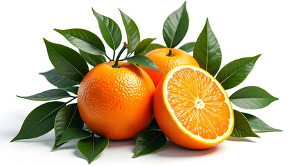 Fresh Oranges with Green Leaves