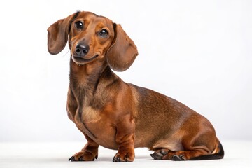 Cute Dachshund Sitting With a Playful Expression in a Studio Setting