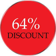 Up to 64 Percent Discount Star Badge – Red Promotional Sale Sticker, Special Offer Marketing Label, Retail Shopping Price Cut Tag, E-commerce Discount Icon for Advertising Campaign