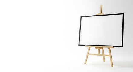 Blank canvas on a wooden easel against a white background