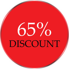 Up to 65 Percent Discount Star Badge – Red Promotional Sale Sticker, Special Offer Marketing Label, Retail Shopping Price Cut Tag, E-commerce Discount Icon for Advertising Campaign