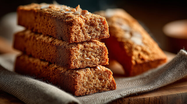 Delicious healthy almond biscotti with reduced sugar served in a cozy cafe