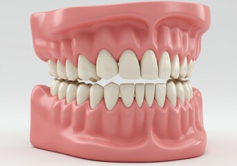 Obraz premium 3D model of a human jaw with healthy teeth against a plain background.